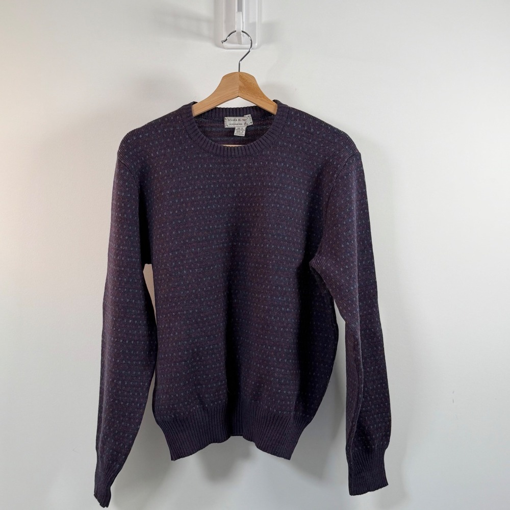 VTG Tricots St.Raphael Wool Knit Sweater Men Large Purple Geometric Pullover 90s